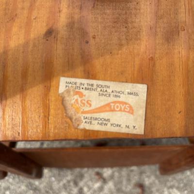 LOT 33: Vintage Cass Toys Doll Highchair, Doll Cradle (unmarked) & Metal Wheelbarrow