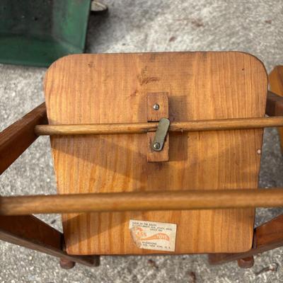 LOT 33: Vintage Cass Toys Doll Highchair, Doll Cradle (unmarked) & Metal Wheelbarrow
