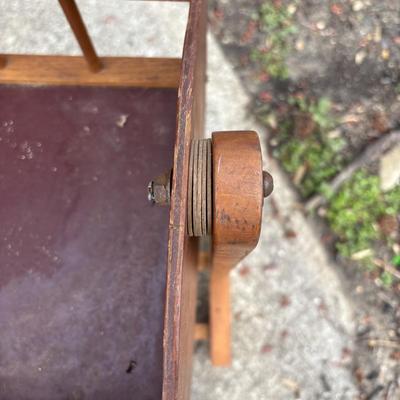 LOT 33: Vintage Cass Toys Doll Highchair, Doll Cradle (unmarked) & Metal Wheelbarrow