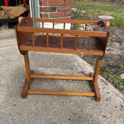 LOT 33: Vintage Cass Toys Doll Highchair, Doll Cradle (unmarked) & Metal Wheelbarrow