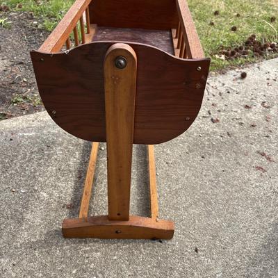 LOT 33: Vintage Cass Toys Doll Highchair, Doll Cradle (unmarked) & Metal Wheelbarrow