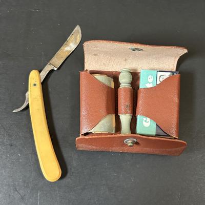LOT 55: Vintage Audivox, Inc., Micronic Model #303, Antique Brandenburg Porcelain Mustache Cup, Gillett Razor, Schnefel Bros. Straight...