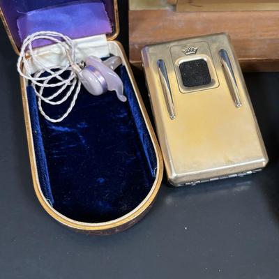 LOT 55: Vintage Audivox, Inc., Micronic Model #303, Antique Brandenburg Porcelain Mustache Cup, Gillett Razor, Schnefel Bros. Straight...