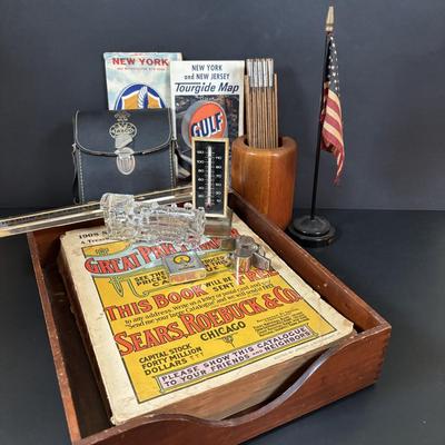 LOT 57: Vintage 1908 Replica Sears, Roebuck & Co., Catalog (1960/70), Pressed Glass Train Candy Container, Gemsco Made in England...