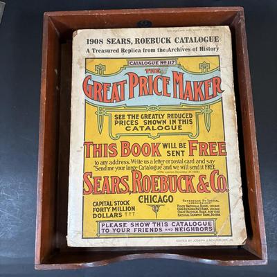 LOT 57: Vintage 1908 Replica Sears, Roebuck & Co., Catalog (1960/70), Pressed Glass Train Candy Container, Gemsco Made in England...