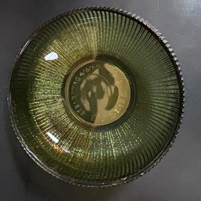 LOT 58: Vintage Olive Green Glass Collection: E.O. Brody Dish, Bucket Ashtray & Boot, Faroy Glass Votive/Toothpick Holder, Patriotic...