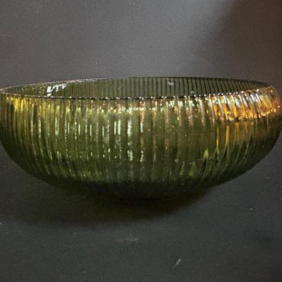 LOT 58: Vintage Olive Green Glass Collection: E.O. Brody Dish, Bucket Ashtray & Boot, Faroy Glass Votive/Toothpick Holder, Patriotic...