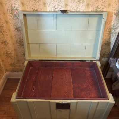 LOT 71: Painted Green Trunk/Chest on Wheels
