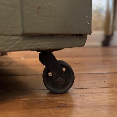 LOT 71: Painted Green Trunk/Chest on Wheels