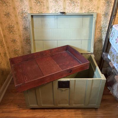 LOT 71: Painted Green Trunk/Chest on Wheels