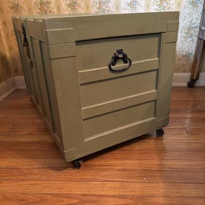 LOT 71: Painted Green Trunk/Chest on Wheels