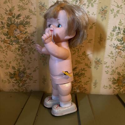 LOT 73: Vintage Toys & Plushes: Wind-up Walking Doll, Wind-up Train Station, Musical Motion Swan, Monkey "Press Here" for...