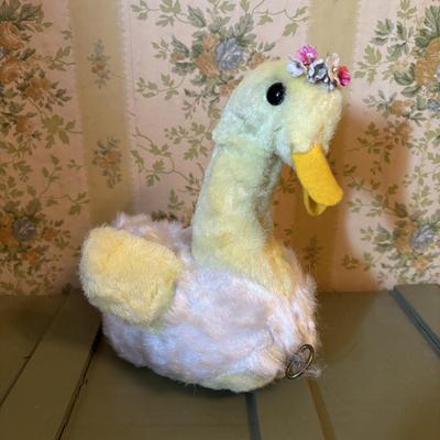 LOT 73: Vintage Toys & Plushes: Wind-up Walking Doll, Wind-up Train Station, Musical Motion Swan, Monkey "Press Here" for...
