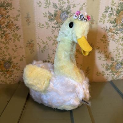 LOT 73: Vintage Toys & Plushes: Wind-up Walking Doll, Wind-up Train Station, Musical Motion Swan, Monkey "Press Here" for...