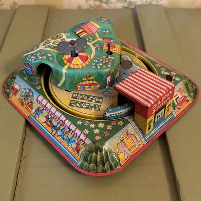 LOT 73: Vintage Toys & Plushes: Wind-up Walking Doll, Wind-up Train Station, Musical Motion Swan, Monkey "Press Here" for...