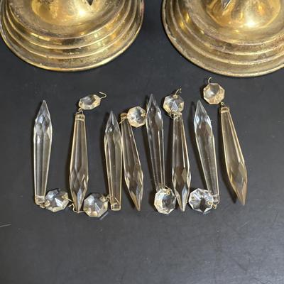 LOT 80: Brass & Cranberry Glass Hurricane Lamps w/Crystal