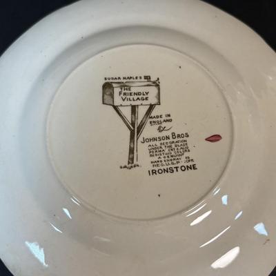 LOT 84: Johnson Bros. of England Ironstone Coffee Pot, Butter Dish & Small Oval Platter Dishware: The Friendly Village Collection