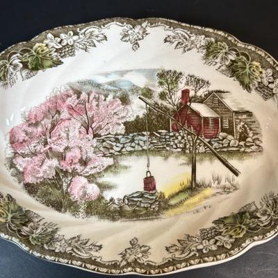 LOT 84: Johnson Bros. of England Ironstone Coffee Pot, Butter Dish & Small Oval Platter Dishware: The Friendly Village Collection
