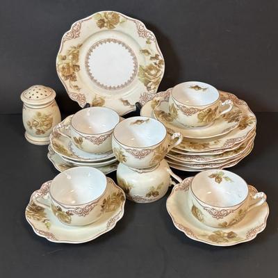 LOT 86: Anitque Ohme "Old ivory" Silesia Teacups, Saucers, Dessert Plates & More