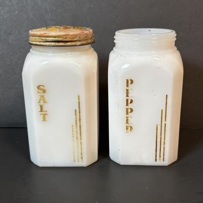 LOT 87: Vintage Milk Glass Salt/Pepper Shakers, Spice Jars and Beehive Grease Jar