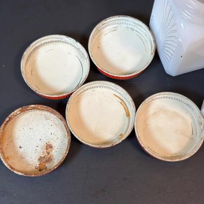 LOT 87: Vintage Milk Glass Salt/Pepper Shakers, Spice Jars and Beehive Grease Jar