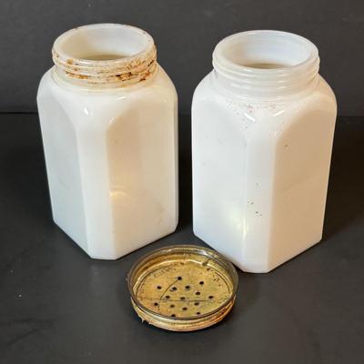 LOT 87: Vintage Milk Glass Salt/Pepper Shakers, Spice Jars and Beehive Grease Jar