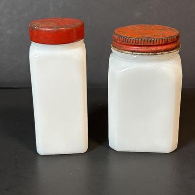 LOT 87: Vintage Milk Glass Salt/Pepper Shakers, Spice Jars and Beehive Grease Jar