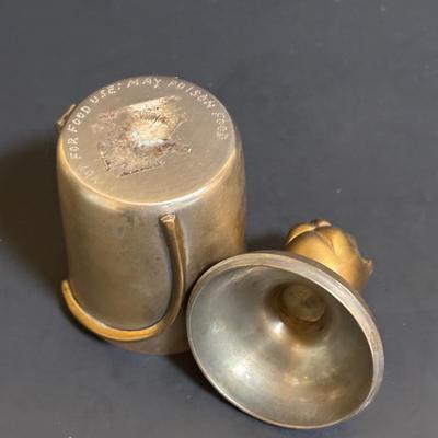 LOT 89: Brass Collection & More: MCM Clear Glass Flower on Brass Base Bookends, Wall Pocket, Candle Sticks, Cat Canister, Bird &...