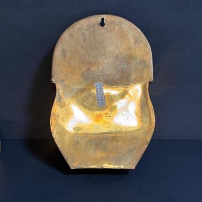 LOT 89: Brass Collection & More: MCM Clear Glass Flower on Brass Base Bookends, Wall Pocket, Candle Sticks, Cat Canister, Bird &...