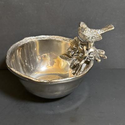 LOT 89: Brass Collection & More: MCM Clear Glass Flower on Brass Base Bookends, Wall Pocket, Candle Sticks, Cat Canister, Bird &...