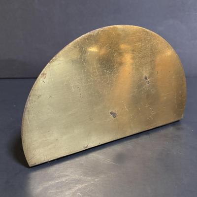 LOT 89: Brass Collection & More: MCM Clear Glass Flower on Brass Base Bookends, Wall Pocket, Candle Sticks, Cat Canister, Bird &...
