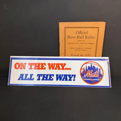 LOT 94: Mets & Phillies Collection: Yearbooks, Ticket Stub, Mug, Vintage Rule Book along with APBA Game Card Packets