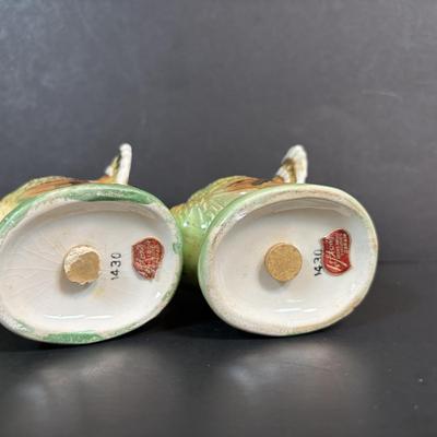 LOT 98: Fall Collection: Paper Decorations, Macy's Day Parade Musical Snow Globe, Lefton Turkey Salt/Pepper Shakers, Glass Pumpkin