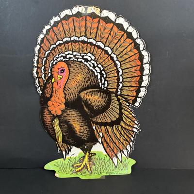 LOT 98: Fall Collection: Paper Decorations, Macy's Day Parade Musical Snow Globe, Lefton Turkey Salt/Pepper Shakers, Glass Pumpkin