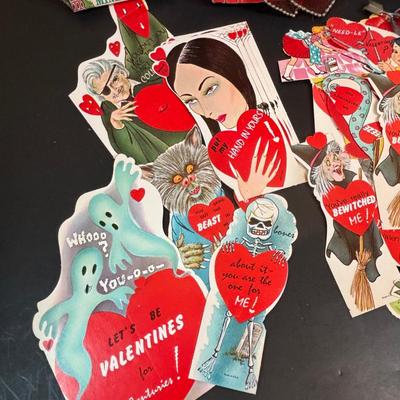 LOT 100: Fun Collection of Holiday Decorations or Paper Crafting: Vintage Valentines Cards, Insult Postcards, Halloween Comics, Giant...
