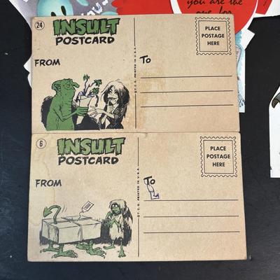 LOT 100: Fun Collection of Holiday Decorations or Paper Crafting: Vintage Valentines Cards, Insult Postcards, Halloween Comics, Giant...