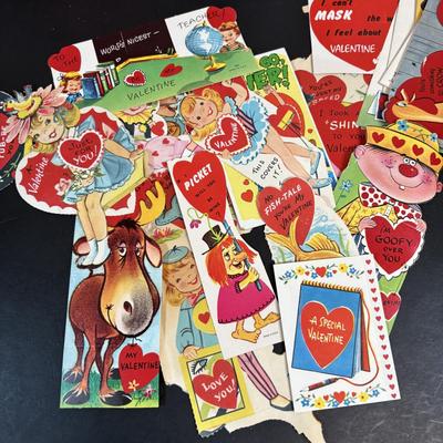 LOT 100: Fun Collection of Holiday Decorations or Paper Crafting: Vintage Valentines Cards, Insult Postcards, Halloween Comics, Giant...