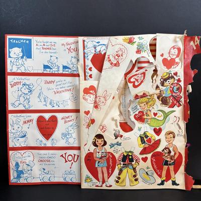 LOT 100: Fun Collection of Holiday Decorations or Paper Crafting: Vintage Valentines Cards, Insult Postcards, Halloween Comics, Giant...