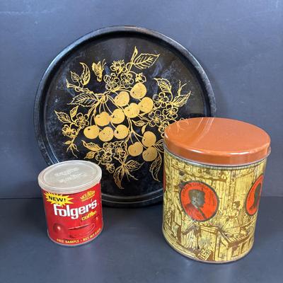 LOT 105: Vintage Kitchen: Mrs. Butterworth Syrup Bottle, Kitchen Prayer Plate, Tins, Atlas Canning Jar & Ceramic Bear Honey Pot