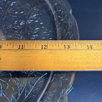 LOT 106: Vintage Glass Black Amethyst Plates, Two-Tier Amber Glass Serving Platter/Bowl & Iridescent Carnival Glass Plates (2)