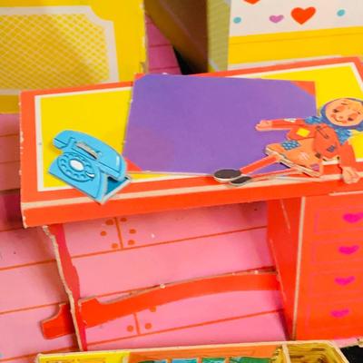 LOT 245: Vintage Mattel’s Skippers Dream Room Paper Doll House with Accessories From 1964