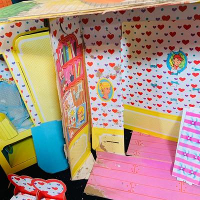 LOT 245: Vintage Mattel’s Skippers Dream Room Paper Doll House with Accessories From 1964