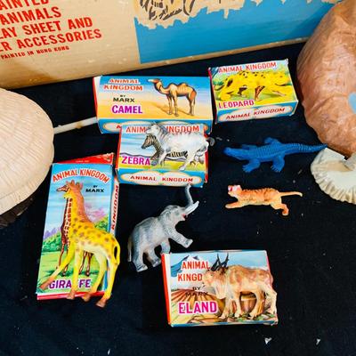 LOT 248: Vintage Daktari Jungle Play Set Based on the 1967 TV Show by Marx Includes Animals, Toy Soldiers, Trees Hut Fence and Much More