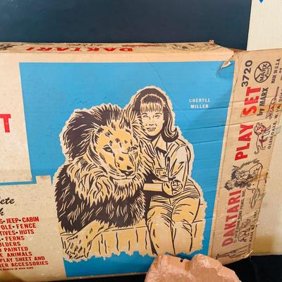 LOT 248: Vintage Daktari Jungle Play Set Based on the 1967 TV Show by Marx Includes Animals, Toy Soldiers, Trees Hut Fence and Much More