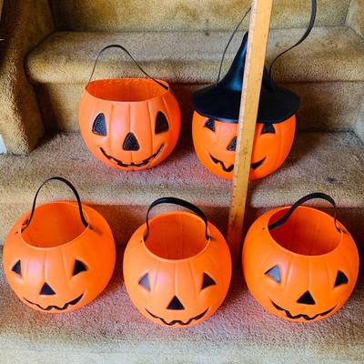LOT 250: Collection of Jack-O-Lantern Trick Or Treat Buckets From Empire, Renzi Corp and More