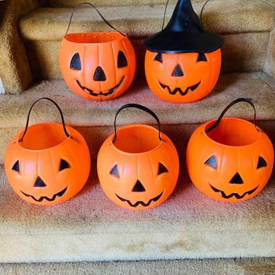 LOT 250: Collection of Jack-O-Lantern Trick Or Treat Buckets From Empire, Renzi Corp and More