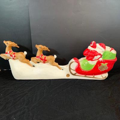 LOT251: Vintage Christmas Holiday Plastic Blow. Mold Lighted Decorations - Santa’s Sleigh by Union Products and Snowma by Empire 1966