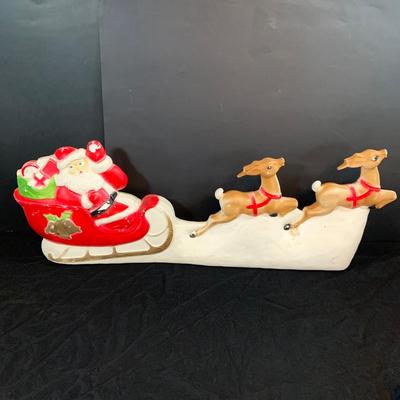 LOT251: Vintage Christmas Holiday Plastic Blow. Mold Lighted Decorations - Santa’s Sleigh by Union Products and Snowma by Empire 1966