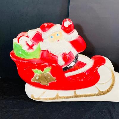LOT251: Vintage Christmas Holiday Plastic Blow. Mold Lighted Decorations - Santa’s Sleigh by Union Products and Snowma by Empire 1966