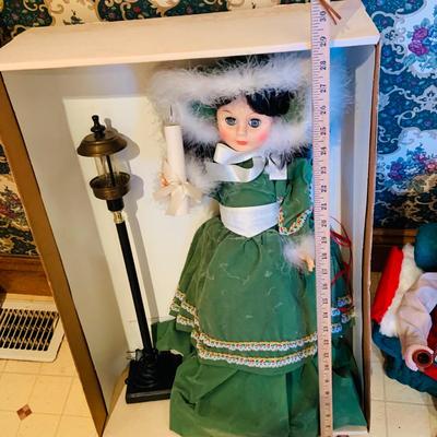 LOT255: Animatronic Santa and Victorian Dressed Holiday Doll with Lamp Post